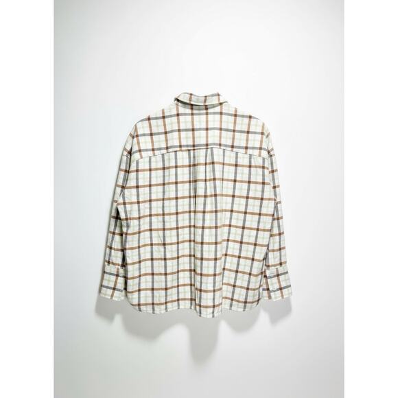 Everlane Women's Flannel Shirt Cream, Tan Long Sleeve Plaid Button Up Small - Picture 2 of 2